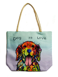 Techno Jute Dog is Love Tote Bag